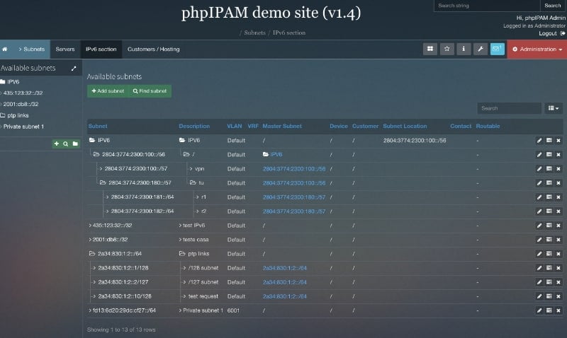 phpipam IPv6 Demo Site