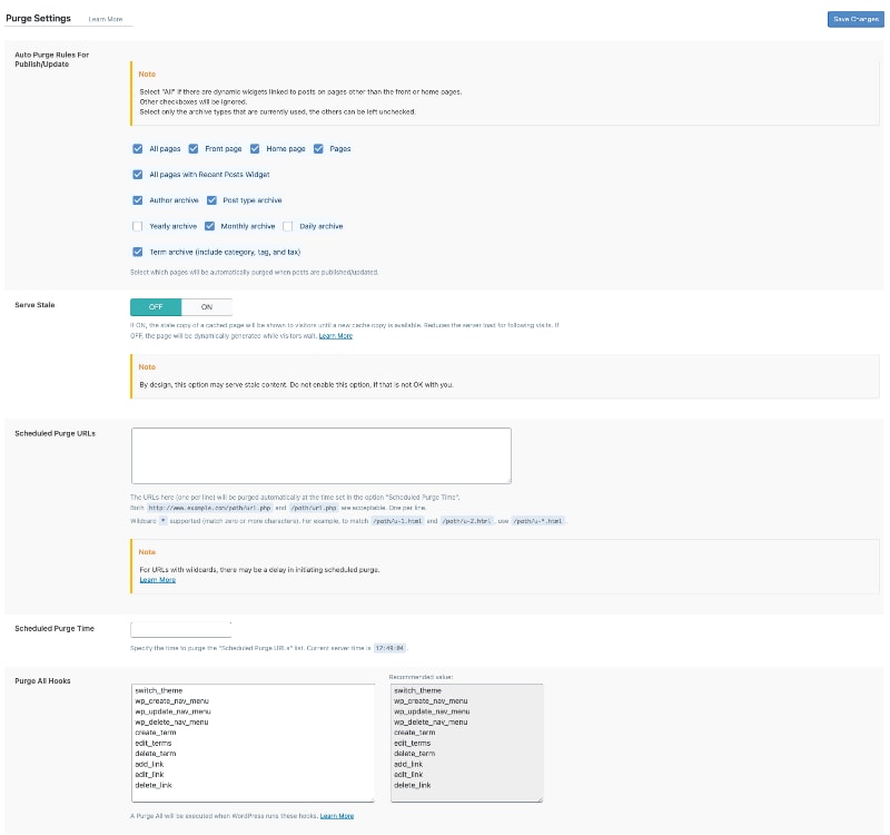 LiteSpeed Cache WordPress Purge Settings